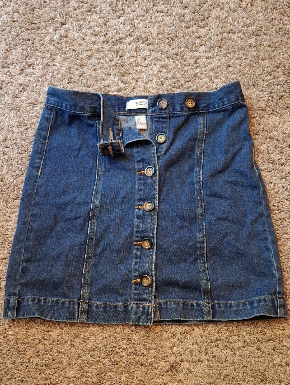 Forever 21 Dark Blue Button-Front Denim Mini Skirt